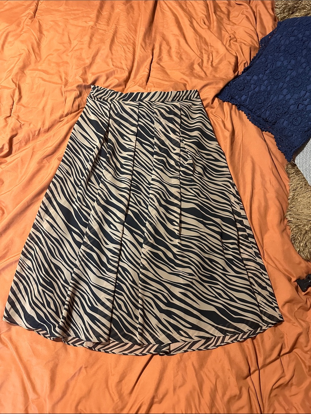 Anne Klein Beige and Black Zebra-Print A-Line Skirt